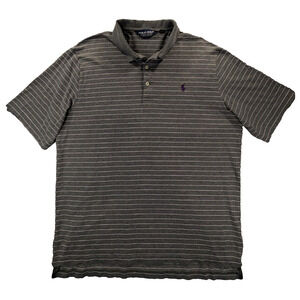 Ralph Lauren Polo Golf Shirt Large Men's VTG Gray Striped Short Sleeve